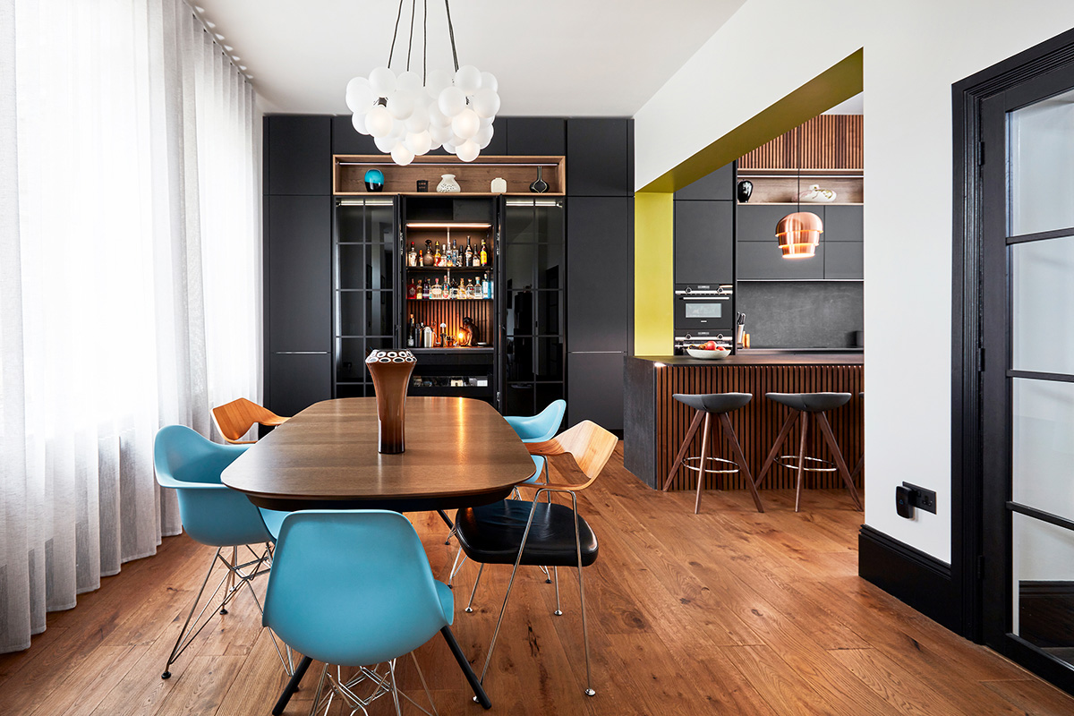 Concealed drinks cabinet with pocket doors